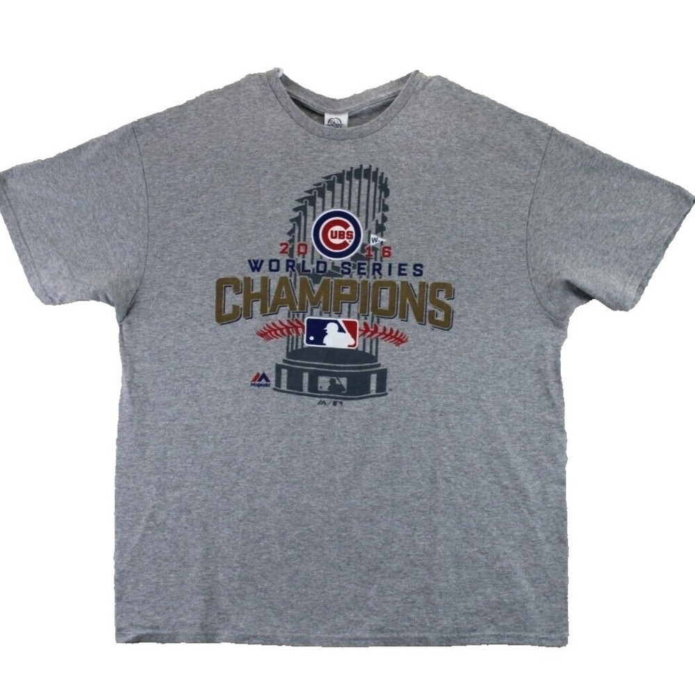 Majestic Chicago Cubs 2016 World Series Champions Gray T Shirt Mens XL